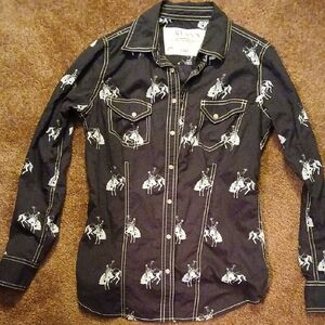 Black Polo Print Button Down Shirt